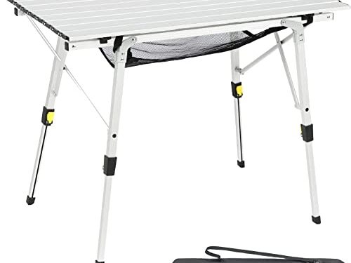 Portal Campingtisch faltbar Klapptisch Aluminium für 4 Personen leicht Camping klappbarer Tisch Höhenverstellbar 90 x 53cm