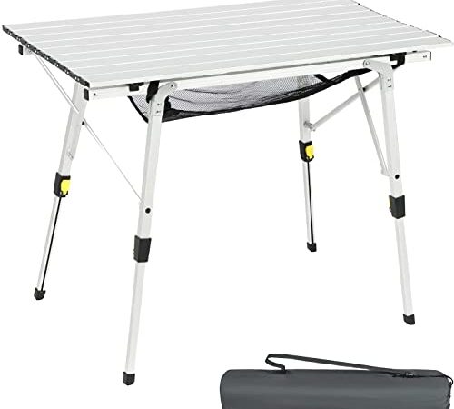 Portal Campingtisch faltbar Klapptisch Aluminium für 4 Personen leicht Camping klappbarer Tisch Höhenverstellbar 90 x 53cm