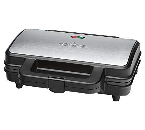 ProfiCook PC-ST 1092 Sandwichmaker elektrischer Sandwichtoaster, Sandwich-Maker, extra große Sandwich-Platten (antihaftbeschichtet) für XXL-Toastscheiben, 900 Watt, schwarz-silber