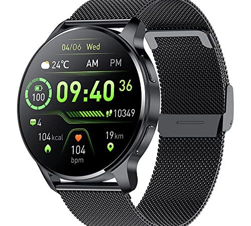 Smartwatch Damen Herren mit Telefonfunktion Rund mit 360*360 Auflösung IP67 Wasserdicht Herzfrequenz SpO2 Blutdruckmessung 20 Sportmodi Fitness APP Benachrichtigungserinnerung für Android iPhone