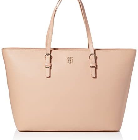 Tommy Hilfiger Damen Handtasche TH Timeless Med Tote aus Kunstleder, Sandrift, Onesize