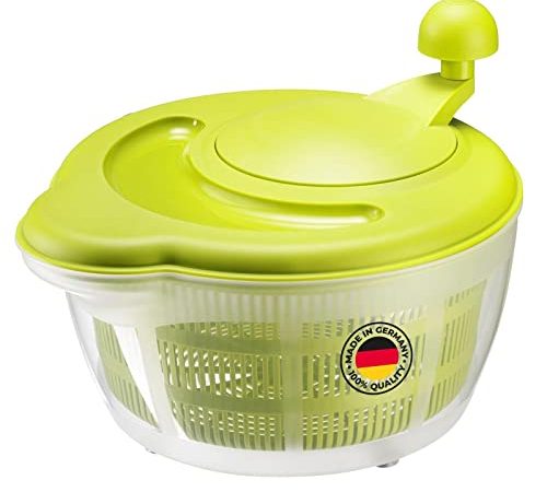 Westmark Salatschleuder, Fassungsvermögen: 5 Liter, ø 26 cm, Kunststoff, BPA-frei, Fortuna, Farbe: Transparent/Grün, 243222EA