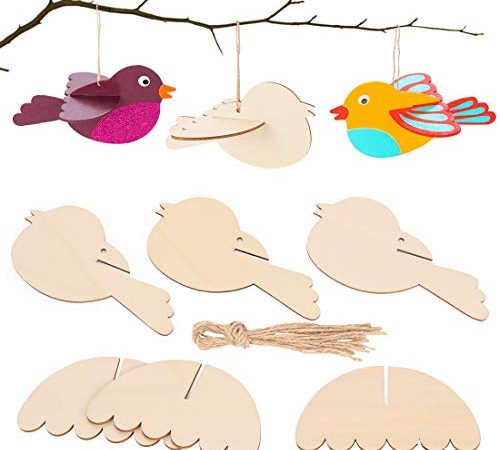 Zaloife 3D-Vogel aus Holz Ostern12 Stück, Ostern Basteln DIY, Vögel Holzbastelsets für Kinder, für Ostern und Frühling zum Dekorieren