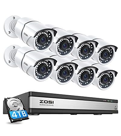 ZOSI 5MP Überwachungskamera Set Aussen, Videoüberwachung Set mit 8X 5MP PoE IP Kamera und 16CH 4TB HDD NVR, Bewegungserkennung, C161