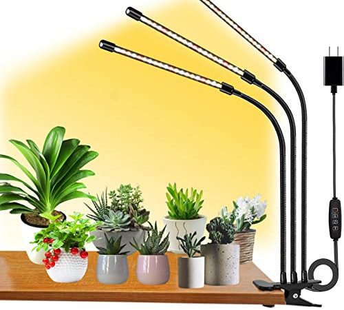 Pflanzenlampe LED, Vollspektrum Pflanzenlicht für Zimmerpflanzen, FRGROW Pflanzenleuchte LED, 3000k/5000k/660nm Vollspektrum Pflanzenlampe, Wachstumslampe für Pflanzen, 10 Stufen Dimmbar,Timer(3-Kopf)