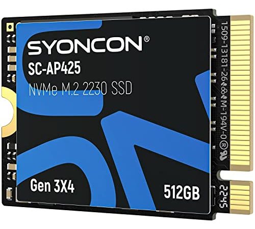 SYONCON AP425 M.2 2230 SSD NVMe PCIe Gen 3.0X4 Internes Solid State Laufwerk Kompatibel mit Steam Deck/Microsoft Surface Pro 8/Pro 7+/Pro X/Laptop3/Laptop4/Laptop Go/Book3 (512 GB)