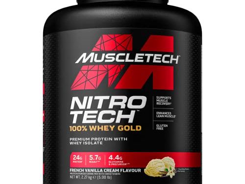 Whey Protein Pulver, MuscleTech Nitro-Tech Whey Gold Protein Isolate & Peptides, Eiweißpulver für den Muskelaufbau, Proteinpulver für Männer und Frauen, Vanille, 2.27 kg