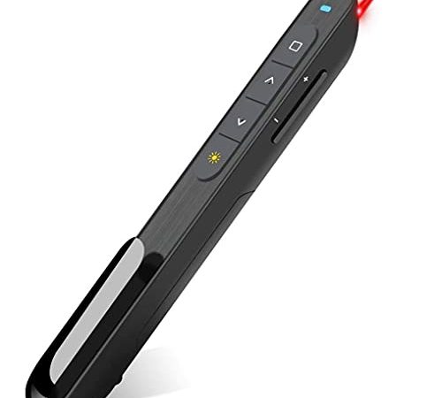 DinoFire Presenter, 2.4 GHz Wireless Presenter Verbindung via USB-Empfänger, 15m Reichweite/Hyperlink/Roter Presenter/Batterieanzeige, PowerPoint Fernbedienung Präsentation für Windows/Mac/Linux