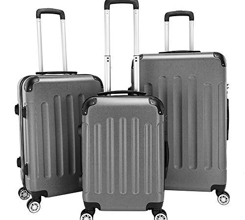 LEADZM 3er Hartschalen Koffer Set Rollkoffer Reisekoffer Set ABS-Trolley-Koffer, Hartschalenkoffer, Handgepäck, 4 Rollen (Dunkelgrau)