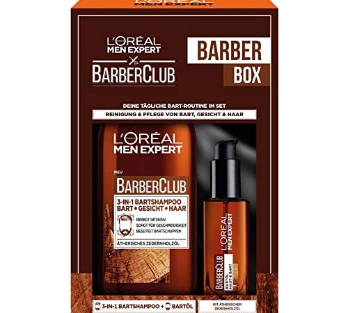 L'Oréal Men Expert Bartpflege Set mit Bartöl und Bartshampoo, Barber Club Herren Bartpflege Geschenkset, 1 x 230 ml