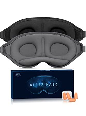 MAZEJO Schlafmaske,2er-Pack Augenmasken Eisseide, Baumwolle，3D-Schlafmaske nur 28 g, Augenmaske Trägern, vollständige Verdunkelungs-Augenmaske mit Ohrstöpseln, perfekt für Reisen, Nickerchen