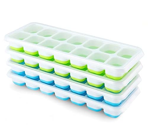 Airabc 4er Pack Eiswürfelform Silikon Mit Deckelm, Platzsparend und stapelbar Ice Tray Ice Cube, LFGB Zertifiziert und BPA Frei Quadratische Eiswürfelschalen einfach Herauszunehmen