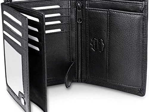 Frentree® Herren Geldbörse aus Nappa Leder mit RFID Schutz, 15 Kartenfächer, Hochformat Portemonnaie, Schwarz