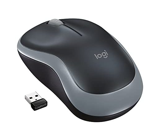 Logitech M185 Kabellose Maus, 2,4 GHz mit USB-Nano-Empfänger, 12 Monate Batterielaufzeit, 1000 DPI Optical Tracking, Für Links- und Rechtshänder, Kompatibel mit PC, Mac, Laptop - Grau