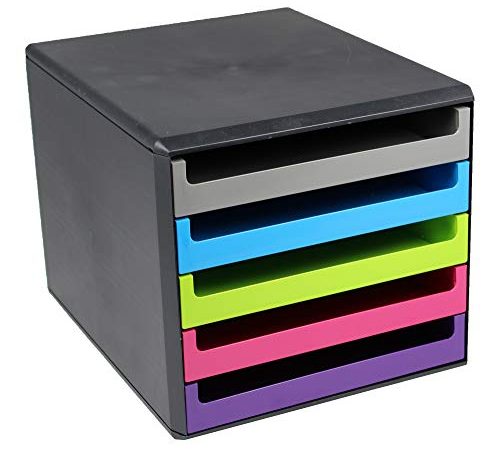Metzger & Mendle 30057680 Schubladenbox in anthrazit mit 5 farbig sortierten Schüben