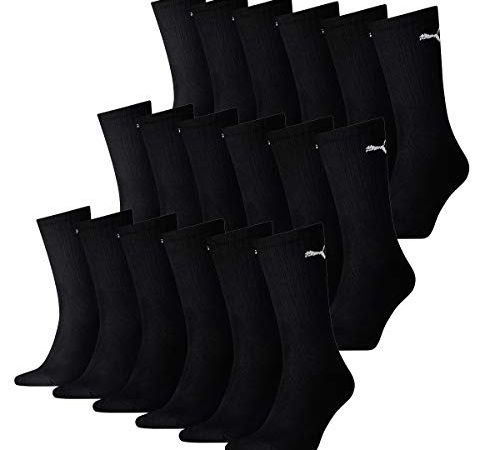 PUMA Unisex Crew Socks Socken Sportsocken MIT FROTTEESOHLE 18er Pack (Black, 43-46)