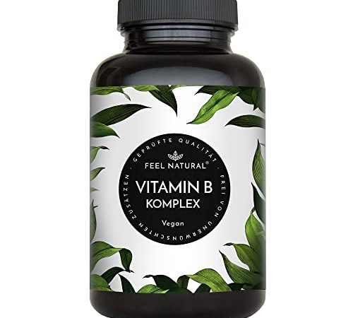 Vitamin B Komplex - 180 vegane Kapseln - 500µg Vitamin B12 - alle 8 B-Vitamine (B1, B2, B3, B5, B6, B7, B9, B12) - Mit bio-aktiven Vitamin B-Formen -laborgeprüft, in Deutschland produziert