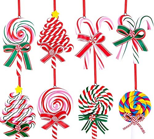 8 Stück Zuckerstangen Weihnachten Deko,Weihnachtsbonbons Polymer Ton Ornament, Weihnachten Dekor Zuckerstange Hängende Dekorationen, Süßigkeiten Süßigkeiten Anhänger Weihnachten Baum Party Zubehör