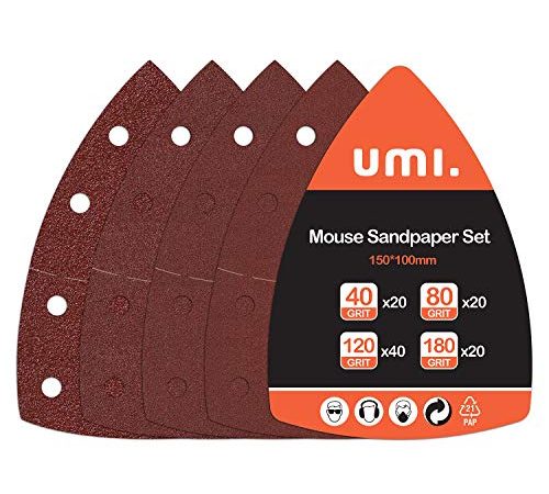 Amazon Brand - Umi Schleifblätter 100-teilig, 11 Loch Klett Schleifpapier Set für Schleifmaschine, Oszillationssäge, Dreieckschleifer, Körnung 40,80,120,180