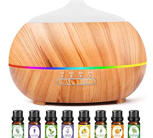 Aroma Diffuser für Duftöle Ultraschall Luftbefeuchter: 500ML Aromatherapie Öle Diffusor mit Aroma Öl Set - Cool Mist Raumbefeuchter mit 7-farbigem LED-Licht für Zuhause Büro Schlafzimmer