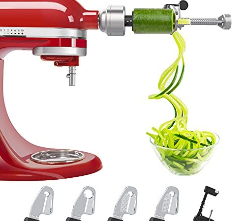 Bestand Spiralschneider-Aufsatz (5 Klingen) kompatibel mit KitchenAid Standmixer, kommt mit Schäler, Kern und Scheibe, Gemüsehobel (nicht Spiralschneider der der Marke KitchAid Marke)