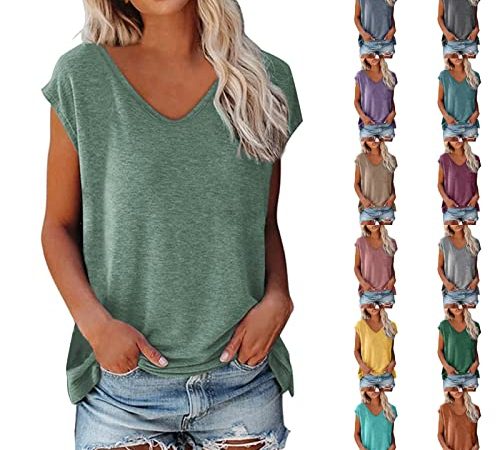 Bluse Damen Elegant ärmellose t-Shirt Crop Tops Shirt Oberteile Frauen Schwarz Kleidung Frau Sommer Shirts Top Damen V-Ausschnitte Tshirt Casual Rundhals Klamotten Teenager Mädchen