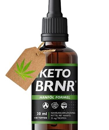 BRNR Keto Diät Tropfen CB Hanföl für die Ketose aus Hanfsamenöl, hochdosiert mit Omega 3 und Alpha-Linolensäure, kaltgepresst, 30 ml (1100 Tropfen)