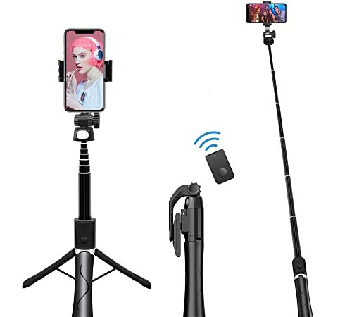 CedarTrap Selfie Stick Stativ, erweiterbar tragbarer Selfie Stick,DREI in einem Bluetooth Selfie Stick Stativ, Stativ mit Abnehmbarer drahtloser Fernbedienung und Stabilität, Black, zpg-5.23