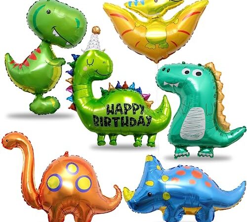 Dinosaurier Folienballon, 6 Stücke Dino Helium Ballon, XXL Kinder Dino Ballon, Triceratops Dinosaurier Folien Luftballons, Dschungel Party Dekoration Riesenballon für Jurassic Feier Jungen Geburtstag