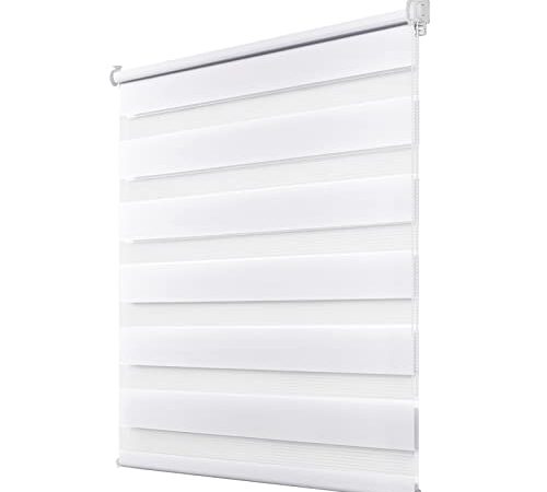 Doppelrollo klemmfix Duo Rollo ohne Bohren,Rollos für Fenster und Tür,lichtdurchlässig und verdunkelnd 75 x 120 cm(BxH) Weiß