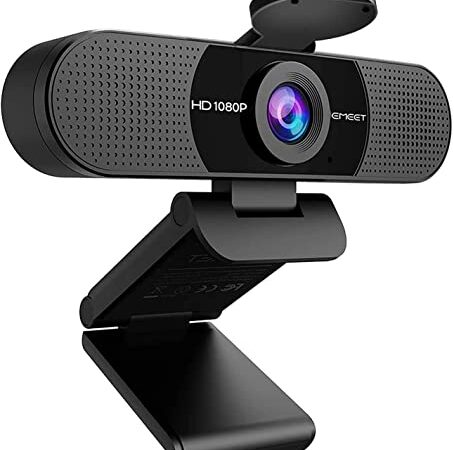 EMEET Full HD Webcam - C960 1080P Webcam mit Objektivabdeckung & Dual Mikrofon, 90 ° Streaming Kamera mit Automatische Lichtkorrektur, Plug & Play, für Linux, Win10, Mac OS