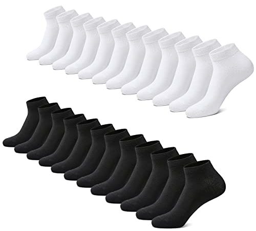 FALARY Sneaker Socken Herren Damen 12 Paar Kurze Halbsocken Baumwolle-SchwarzWeiß-39-42