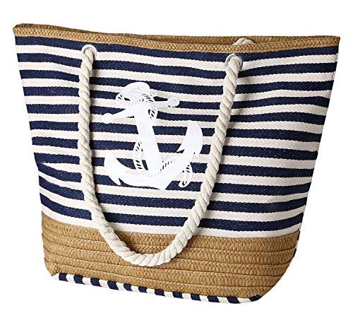 Flintronic Große Strandtasche mit Reißverschluss und Innentasche Wasserdicht Strandtasche, Einkaufstasche Shopper für Damen, Schultertasche Handtasche Einkaufstasche - Blau