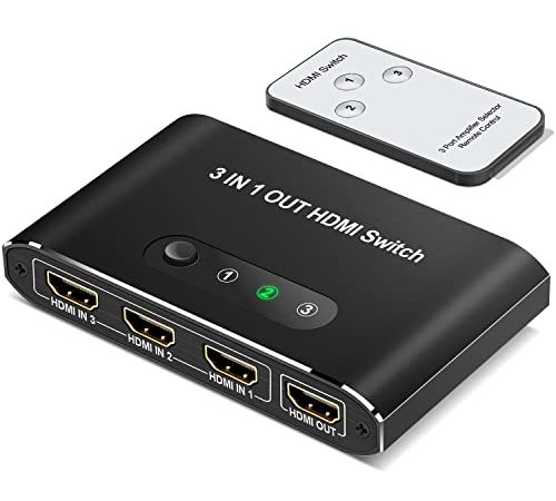 FOKKY HDMI Splitter HDMI Switch 4k@60Hz, Automatisch HDMI Switch 3 In 1 Out mit Fernbedienung, Aluminium HDMI Verteiler Unterstützt 4K 3D HDR, für TV Stick PS4 Xbox DVD Blu-Ray Laptop PC