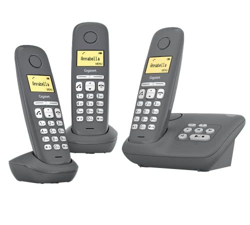 Gigaset A280A Trio - 3 Schnurlose DECT-Telefone mit Anrufbeantworter - brillante Audioqualität auch beim Freisprechen - intuitive, symbolbasierte Menüführung - Kurzwahltasten, dunkelgrau