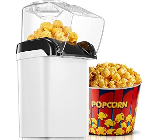 HOUSNAT Popcornmaschine, 1200W Heißluft Popcorn Maker ohne Öl, 2 Minuten Schnell Produktion, für Zuhause Filme und Weihnachten Partys, Weiß