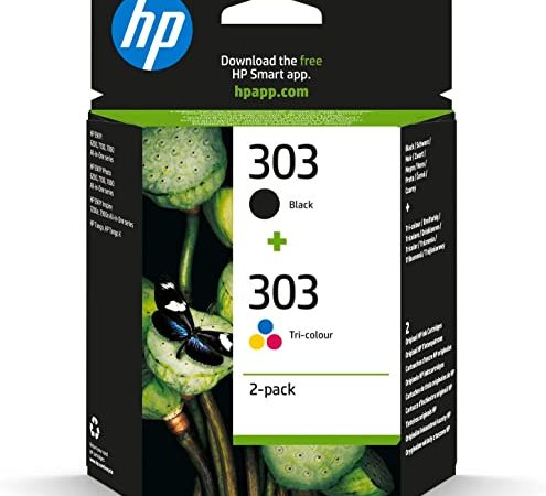 HP 303 (3YM92AE) Original Druckerpatronen 2 Count (Pack of 1) für HP ENVY 6200, 7100, 7134,7220e,7221e,7224e,7800,7900e Tango Printer.Schwarz - 1X 200 Seiten|Dreifarbig - 1 x 165 Seiten