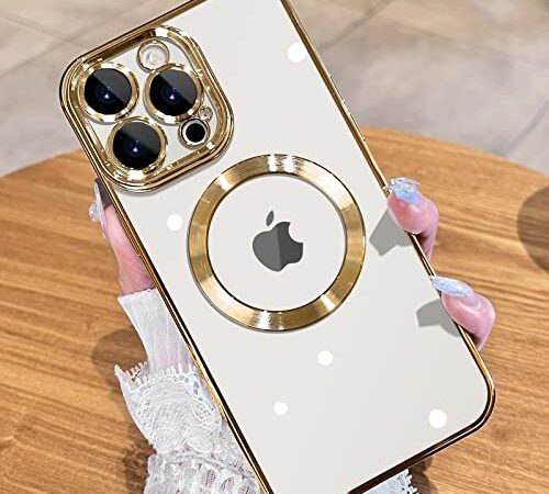 JUESHITUO EinheitsSchutz Serie für iPhone 13 Pro Max Hülle für MagSafe (Mit Integrierter Kameraschutz) [TOP N52 Starke Magnete] Kratzfest Handyhülle iPhone 13 Pro Max Case für Frauen (6,7") - Gold