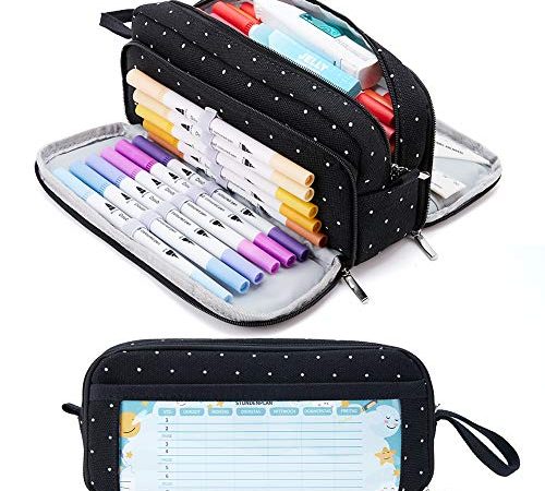 KALIDI Federmäppchen mit 3 Fächer Große Kapazität Mäppchen Federtasche Stiftetasche Pencil Case Bleistifttasche für Schule & Büro