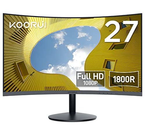 KOORUI Curved Monitor - 27 Zoll FHD Curved Computer Monitor, VA-Panel, 75Hz, Krümmung 1800R, Neigungsverstellung, Augenpflege, HDMI, VGA Gaming Monitor, Schwarz 27N5C