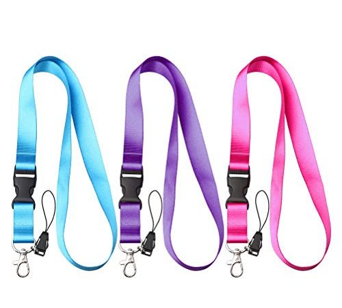 kuou 3 Stück Schlüsselband Lanyard, 47cm Ausweishülle Bunt Nylon Umhängeband Schlüsselbänder mit Abnehmbarer Schnalle für Schlüssel Ausweishüllen Arbeitskarte(Blau, Rosa, Lila)