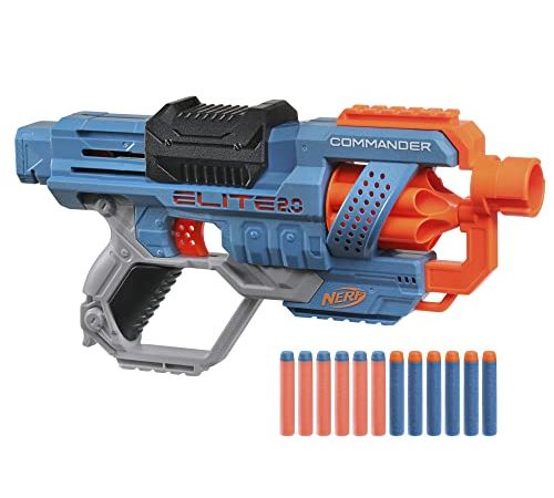 NERF Elite 2.0 Commander RD-6 Blaster, 12 Nerf Darts, 6-Dart Rotationstrommel, Tactical Rail Steckschienen, Befestigungspunkte, Acrylic, Mehrfarbig, 6.7 x 36.2 x 24.1 cm