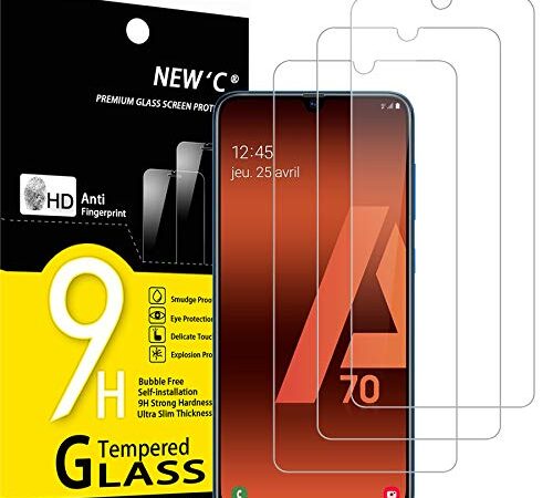 NEW'C 3 Stück, Panzer Schutz Glas für Samsung Galaxy A70, Frei von Kratzern, 9H Härte, HD Displayschutzfolie, 0.33mm Ultra-klar, Ultrabeständig