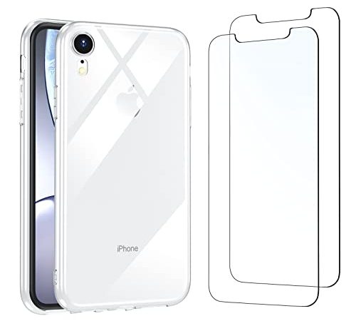 NEW'C Hülle für iPhone XR - Ultra Transparent Silikon Weiches TPU Gel und 2 × Panzer Schutz Glas für iPhone XR - Anti Scratch