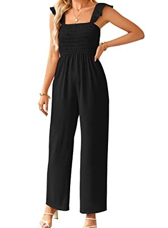 Onfettic Jumpsuit Damen Elegant Ärmellos Playsuit Sommer Casual Lose Overalls Romper (Schwarz,M)