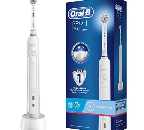 Oral-B PRO 1 200 Elektrische Zahnbürste/Electric Toothbrush für eine gründliche Zahnreinigung, 3 Putzprogamme, Drucksensor & Timer, 1 Sensitive Clean Aufsteckbürste, Geschenk Mann/Frau, weiß