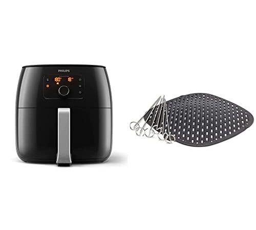 Philips HD9762/90 Airfryer XXL - das Original (2225 W, Heißluftfritteuse, für 4-5 Personen, 1400g) schwarz & Grill-Kit HD9951/00 Grillrost & Spieße für Philips Airfryer XXL mit 1,4kg Fassungsvolumen