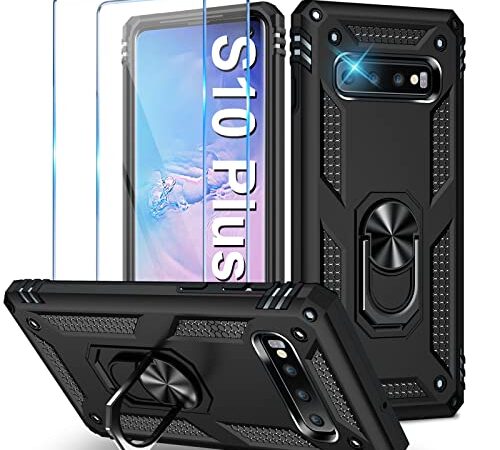 S10 Plus Handyhülle für Samsung Galaxy S10 Plus Hülle mit Schutzfolie, [2023 Upgraded] Outdoor Stoßfest Schutzhülle, für Samsung S10 Plus Hülle Case [Magnetisch] [Ring Halterung] Hüllen