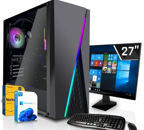 SYSTEMTREFF® Gaming Komplett PC Set AMD Ryzen 5 3600 6x4.2GHz | AMD Radeon RX 6600 DX12 | 512GB M.2 NVMe + 500GB HDD | 16GB DDR4 RAM | WLAN Desktop Paket Computer für Gamer, Gaming