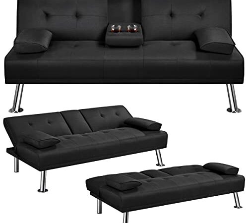 Yaheetech Klappbares Schlafsofa Couch Sofa mit Schlaffunktion Bettsofa mit Großer Liegefläche von 167 cm L × 94 cm B fürs Wohnzimmer/Schlafzimmer/Heimkino/Gästezimmer Schwarz